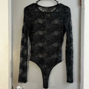 Forever 21 Long-sleeve Floral Lace Bodysuit (S)